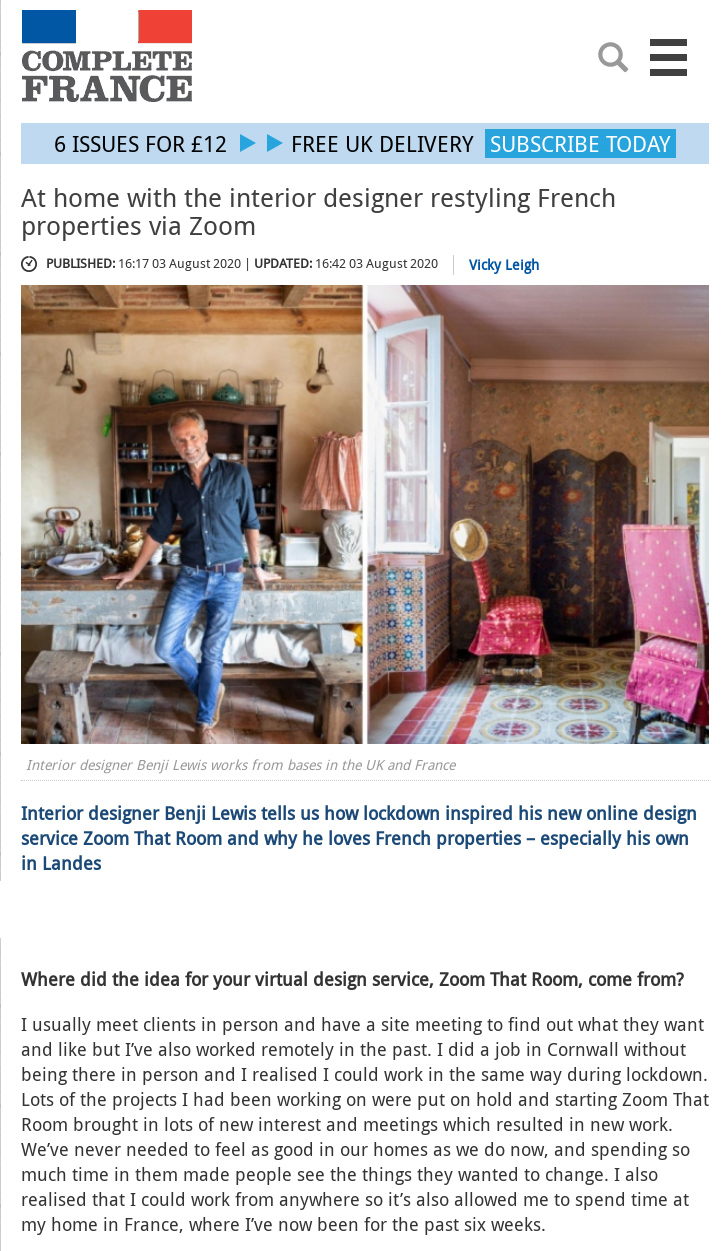 At home with the interior designer restyling French properties via Zoom